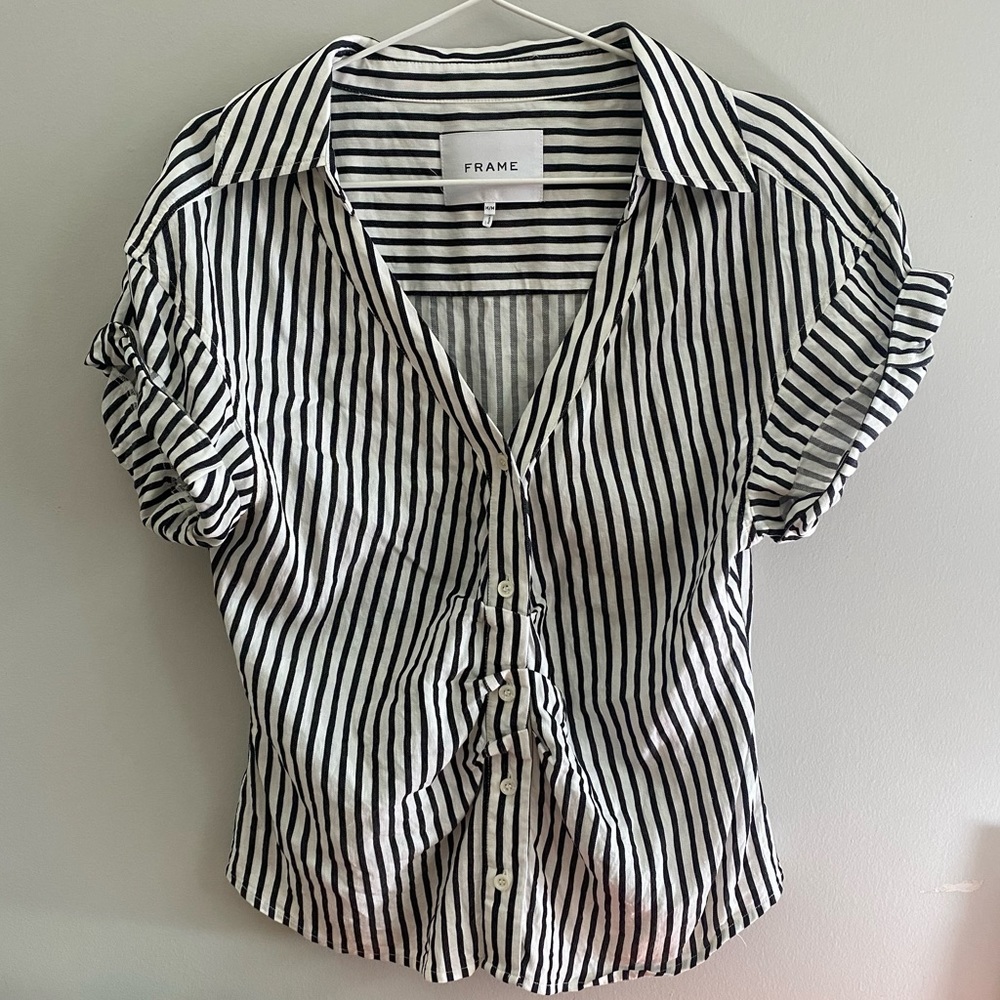 Frame Striped Cuffed Sleeve Blouse (Medium)